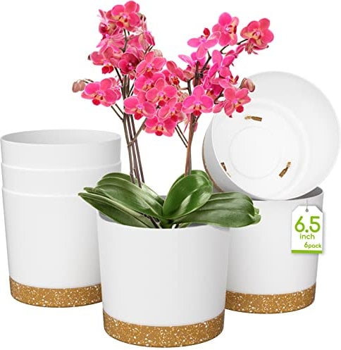 ZMTECH Blumentopf 16,5 cm Durchmesser übertöpfe für zimmerpflanzen, Kunststoff blumentöpfe mit Untersetzer und Abflusslöchern, Rund pflanztöpfe für Innen Außen Pflanzen(6er-Set, Weiß)