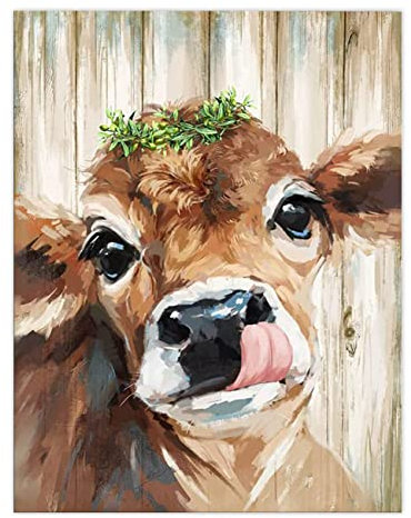 ZHONGYUTONG Kunstdruck auf Leinwand Niedliche Kuh Tier Wandbild Bauernhaus Gemälde Poster Wanddekoration für Wohnzimmer Badezimmer Schlafzimmer Küche (30x45cm, Kein Rahmen)