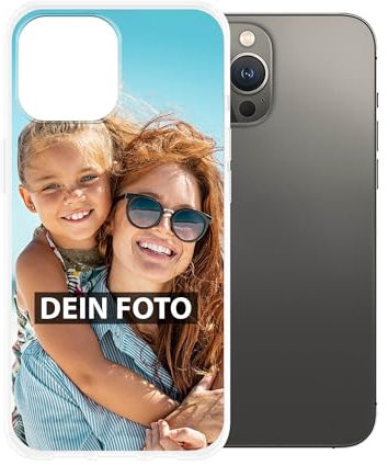 Personalisierte Handyhülle für Apple iPhone - Individuell selbst gestalten mit Foto und Text - Transparente Hülle aus Silikon 13 Pro Max