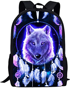 Belidome 3D Kinder Schulrucksack Rucksack Taschen mit verstellbaren Riemen, Schulrucksack, groß, leicht, Galaxy Wolf, Einheitsgröße, Tagesrucksack