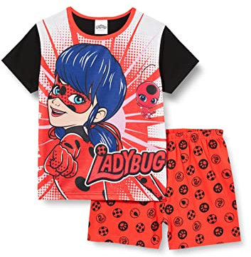 Disney Miraculous Ladybug Girls Pyjamas Short Summer Pjs Set Ages 3 to 11 Years Old (3-4 Years) Red