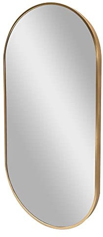 [en.casa] Specchio da Parete 40 x 80 cm Specchio Ovale da Bagno con Fissaggio Verticale-Orizzontale - Cornice in Alluminio - Color Oro