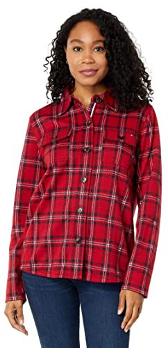 Tommy Hilfiger Damen KNT Shckt-Hllsd PLD Jacke, Hillside Plaid/Chili Pepper Multi, Mittel