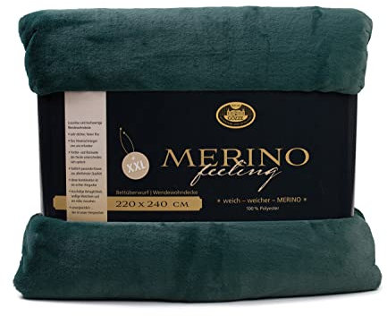 Gözze - Gemütliche Kuscheldecke, Merino Feeling, Wendbar, Hohe Dichte 600 g/m², 220 x 240 cm - Dunkelgrün