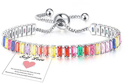 HEEYA Armband Silber 925 Damen Tennis Armband mit Glitzer Bunter 6A Zirkonia Kristall Verstellbare Armbänder für Frauen mit Karte Geschenk mit Box für Freundin Mutter Ehefrau