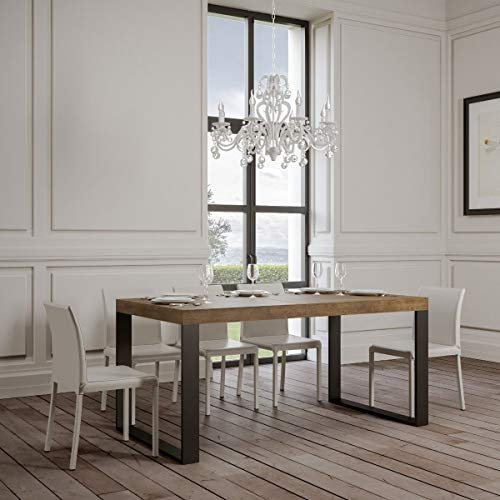 IMAGO FACTORY Tecno – Ausziehtisch, Platte Walnuss, 90 x 130 cm, ausziehbar bis 390 cm, Gestell aus Metall, Farbe Anthrazit