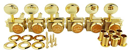 Guyker 6-in-line Vintage Guitar Lock String Tuners – Locking Tuning Key Pegs Machine Heads Replacement Parts for ST TL Style Electric Guitars Gear Ratio 1:15 – gold