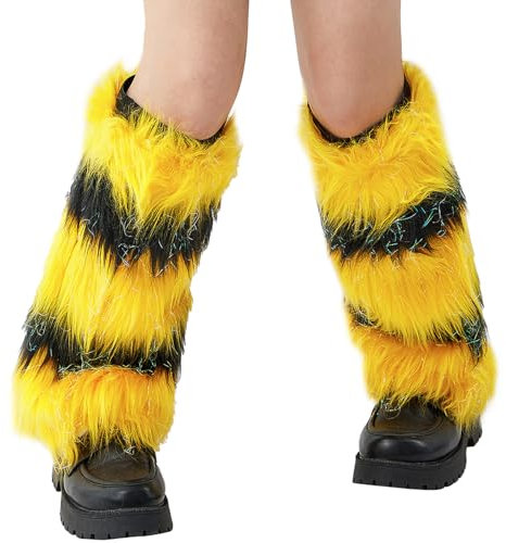 YILEEGOO Womens Faux Fur Fuzzy Leg Warmers Warm Fuzzy Rainbow Boot Sleeves Boot Covers Cuff Fluffy Rave Music (A Orange, One Size)