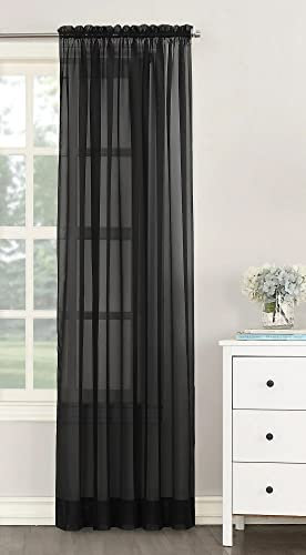 NetCurtainsUK Single Plain Voile Net Curtain Sheer Panels Slot Top Heading (Black, 140cm (55'') Wide x 229cm (90'') Drop) (HMPVP01)