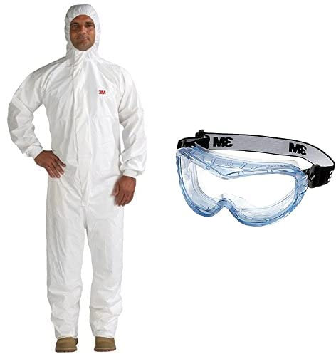 3M 4545L Schutzanzug, Typ 5/6, Größe L, Weiß Vollsichtschutzbrille Fahrenheit FheitAF – Schutzbrille mit AS, AF & UV Beschichtung – Ideal für das Tragen mit Atemschutzmasken oder Brillen