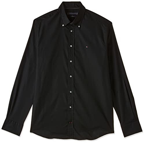 Tommy Hilfiger Homme Chemise Oxford Regular-Fit Manches Longues, Noir (Black), 38W