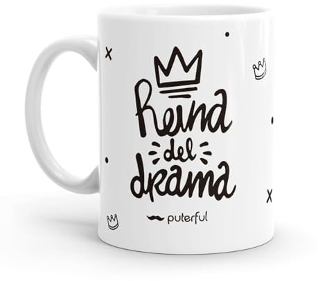 Puterful - Taza minimal de cerámica con frase Reina del drama - Tazas originales para café - Resistente al microondas y lavavajillas