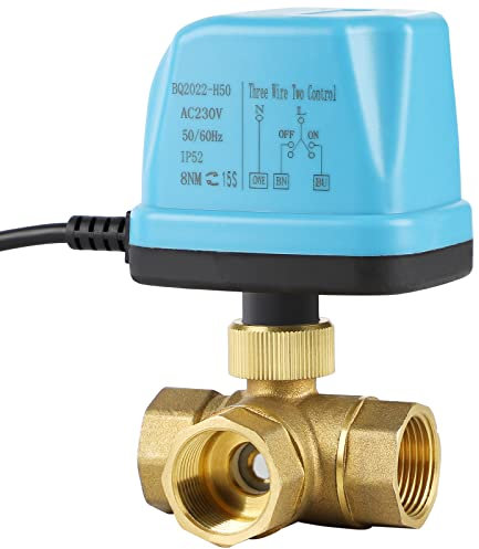 SWAWIS 3 Wege Kugelventil Motorkugelhahn Zonenventil DN20 G3/4 Zoll AC 230V Motorventil Elektrisches Ventil Messing Absperr Umschalt Kugelventil Zweiwegeventil für Flusssteuerung