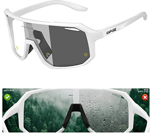 KAPVOE Fahrradbrille Selbsttönend Herren Photochrome MTB Brille Sportbrille Rennrad Brille Damen Sportsonnenbrillen für Radbrille Radfahren Brille Klar Mountainbike Sonnenbrille Laufbrille Weiß