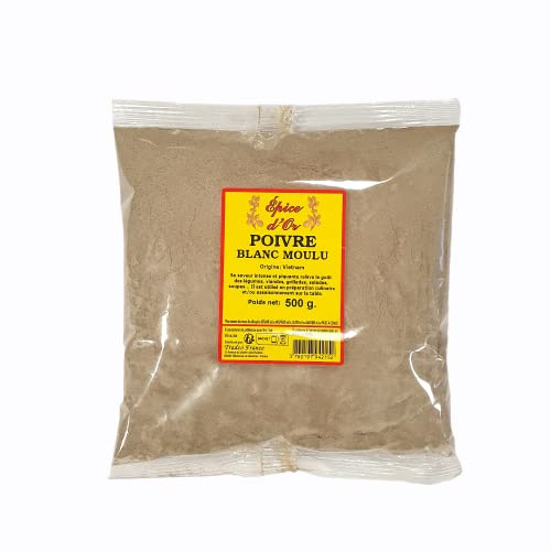 Poivre Blanc Moulu 500g - Epice d'Or, 100% Naturel, Végétalien et Exempt d'Additifs et de Conservateurs