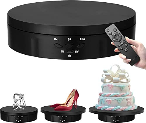 Btstil 3 in 1 Drehteller Elektrisch, 360 Grad Elektrisch Drehbar Display Ständer mit Fernbedienung für Fotografie, Produktanzeige, Schmuck, Uhr, 3D-Modelle, Sammlerstücke (Schwarz)