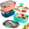 YOUEON 3 Stück 2L Salat Lunch Behälter mit 4 Fächern, Lunch Box mit Löffel & Dressing Tasse, Auslaufsicherer Salatbehälter für Mittagessen, Salatbeilagen, Snacks, Obst, BPA-frei