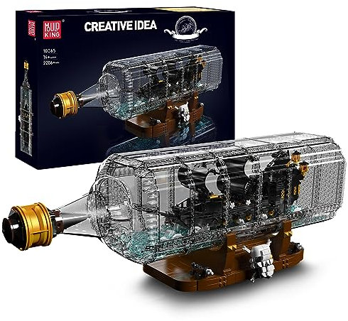 SHHFWU 10065 Black Pearl Piratenschiff in Flasche Bauspielzeug, 2206 Teile Flaschenschiff Klemmbausteine Bausatz Sammlerstück zum Ausstellen Model, Bauspielzeug für Kinder Erwachsene