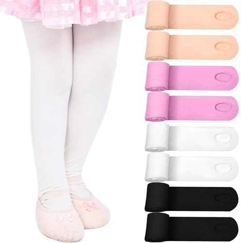 Janmercy 8 Packs Ballet Tights for Girls Convertible Dance Tights Toddler Dance Stockings for Ballet Gymnastics School(4-6 Years,Black, White, Nude, Pink)
