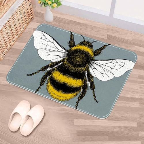 Luoweisi Bee Door Mat Indoor 40 x 60 cm, Washable Door Mats Dirt Trapper Mat Absorbent Non-Slip Low Profile Doormat Inside Entrance Rug Floor Mat for Front Back Door Kitchen