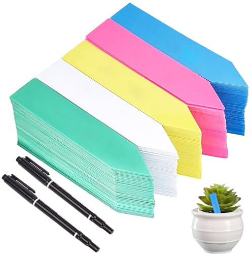 Zkaoai 500 placas para plantas, tapones para etiquetar, etiquetas de plástico para plantas, para exteriores, resistentes a la intemperie, con 2 rotuladores para jardín, plantas, flores