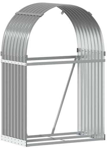vidaXL Kaminholzunterstand, Kaminholzregal mit viel Stauraum, Feuerfest Brennholzregal mit Haken, Garten Holzlager Unterstand, Hellgrau 80x45x120cm Verzinkter Stahl