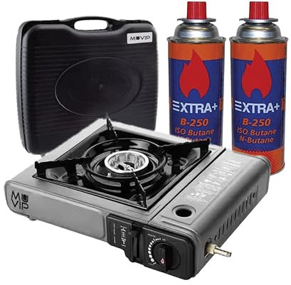 Cocina Portátil Modelo Dual Más Maletín Más 2 Cartuchos - Hornillo Camping Portátil, Cocina De Gas Butano Portátil Para Camping, Con Encendido Electrónico Y Maletín De Transporte.