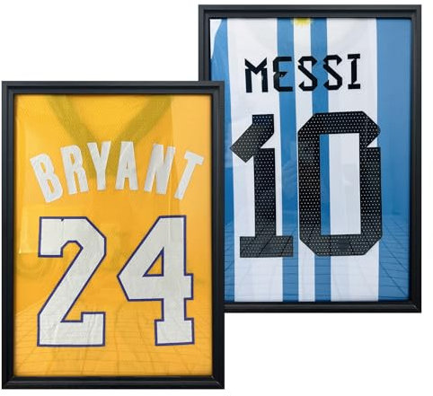 trlry Trikot-Rahmen-Vitrine, Trikot-Schattenbox, Sport-Trikot-Präsentationsrahmen mit Kiefernholz für Hockey-, Fußball-, Basketball-, Baseball-Shirts, Schwarz, 2 Stück