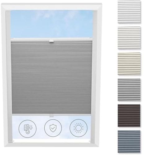 Wabenplissee Dachfenster - Maßanfertigung, 100% Verdunkelung, Thermo-Isolierung, Einfache Montage, Up&Down System, Breite 30-120 cm, Höhe 50-149 cm, 6 Stofffarben, 3 Profilfarben