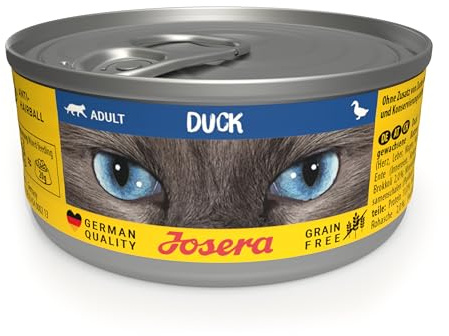 JOSERA Nassfutter Duck (12x 85g) | Adult | Katzenfutter nass mit Ente | Adult | Premium Dosenfutter für ausgewachsene Katzen | Ente & Lachsöl | getreidefrei | gegen Harnsteinbildung & Haarballen