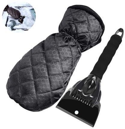 AONAT Eiskratzer Auto mit Handschuh,Scheibenkratzer Auto mit Handschuh,Warmer&wasserfester Handschuh mit starkem Eiskratzer,Stabiler Schneekratzer Auto,Schwarz