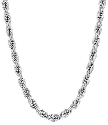 Stainless Steel Chain for Boys, 6mm Twist Rope Chain Necklace Thin Mens Chains 18inches