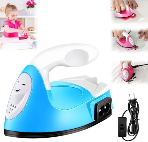 Mini Plancha Plana para Cabello y Manualidades, Accesorios de Base de Carga para Cuentas, Ropa de Parche (Azul)