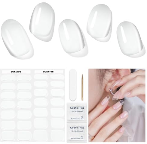 Semi Cured Gel Nails Strips 28 Stickers Soft Self-Adhesive Gel Salon-Quality Strips for Nails Manicure Wraps Works with Any Nail Lamps