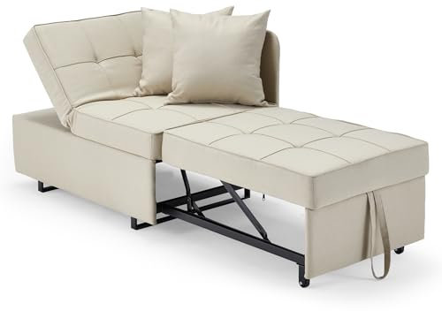 EROMMY Schlafsessel mit bettfunktion,3-in-1 Schlafsofa ausziehbar Klappsofa,verstellbares einarmiges Klappsofa für kleine Räume (beige)