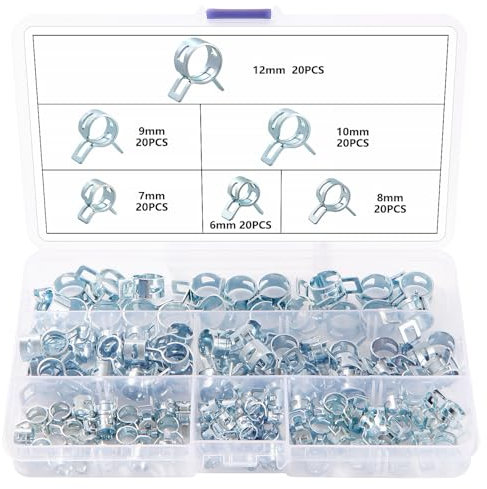 YIXISI 120 Pièces 6/7/8/9/10/12 mm Clip à Ressort Tuyau Serrage, Colliers de Serrage à Ressort, Clips à Ressort Tuyau Serre-Joints à Tuyaux Colliers de Clip à Ressort, Argenté