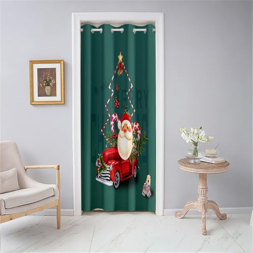 Odot Weihnachten Deko Türvorhang Blickdicht Verdunklungsvorhänge mit Ösen, 3D Weihnachtsmann-Druck Vorhang Thermovorhang Schlafzimmer Schrank Raumteiler Vorhang (120x180cm,Dunkelgrün)