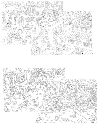 Dinnergut | 4x12 Papier-Tischsets mit Town Country Motiv | 48 Stück DIN A3 | Premium Papier | Tischunterlage zum bemalen | Ausmalen, Spielen, Kinder | Einweg Platzset für Tischdeko