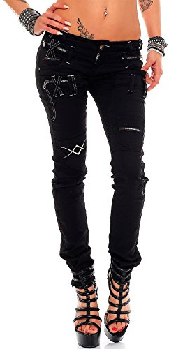 Cipo & Baxx Damen Jeans Slim & Regular Fit Stretch Used Look | Stylische Hosen mit Ziernähten, Zippern, bequemer Passform, modischem Design für Alltag und besondere Anlässe