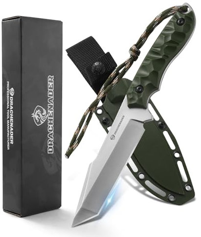 DRACHENADER Coltello da cintura a lama fissa B-ER-TANTO POINT, lunga 13 cm, acciaio 5Cr14MoV, coltello da sopravvivenza outdoor, con fodero in Kydex, lama bianca