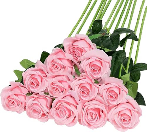 12 Pezzi Fiori Finti per Decorazioni Fiori Finti 51*7cm Realisticamente Morbido con Foglie e Stelo Regolabile,Fiori Artificiali per Matrimoni,Bouquet,Feste,Decorazioni per la Casa(Rosa chiaro)