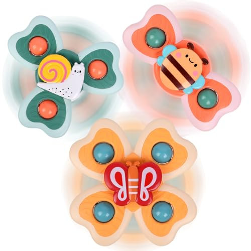 Ainiv Saugnapfer Drehspielzeug, 3 Stück Saugnapf Spinner Toys, Finger Hand Spinner, Cartoon Badespielzeug Wasserspielzeug, Sensorisches Sensorik Spielzeug für Baby, Fidget Toys Geschenke für 1-6 Jahre