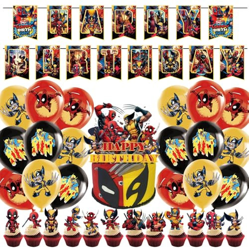 Geburtstagsdeko,44pcs Geburtstag Deko,Ballon Party Dekoration,Party Deko,mit Banner,Luftballons,Cake Topper,für Kinder Geburtstagsfeier