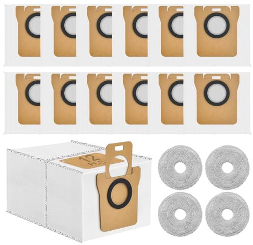 12 Bolsa Aspiradora Compatibles con Xiaomi X20+ / X10+, Dreame L10s Ultra / L20 Ultra / L10 Ultra Bolsas Recambios Vacuum Bag Accesorio Robot Replacement Recolectora Polvo 2,5L Kit + 4 Paños Mopa