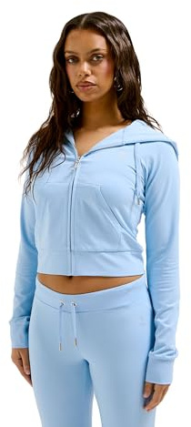 Juicy Couture Damen OOLA Hoodie Kapuzensweatjacke, Jersey Sweatjacke mit Kapuze und Reißverschluss Kapuzenpullover, Powder Blue, 42