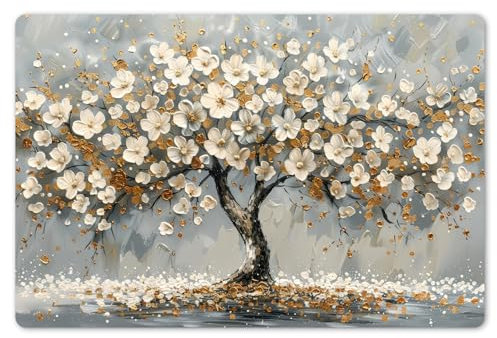 KitchenYeah© Platzsets Abwaschbar 6er Set 45x30 cm Tischsets Platzdecken Platzset Tischset Esstisch Tischuntersetzer Unterlagen rutschfest Baum - Gold - Blumen - Abstrakt - Kunst