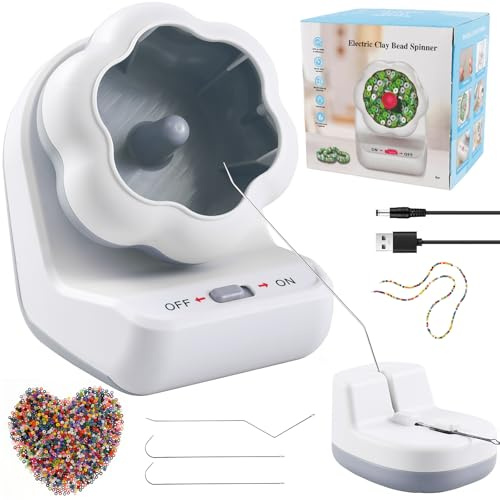 Clay Bead Spinner with Base, Electric Bead Bowl Spinner for Jewelry Making, Friendship Bracelets Maker with 2 Needles Fast Stringing Machine Jewelry Making Tool for Waist Beads, Bracelet, Necklace