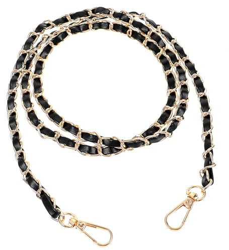 Heclia 1 Stück Goldene Taschenkette Aus Metall Goldene Handtaschenkette mit Schwarzem Lederband 120 Cm Langer Schultergurt für Damenhandtaschen Und Geldbörsen, Stilvoller Ersatzriemen Mit Kettendesign