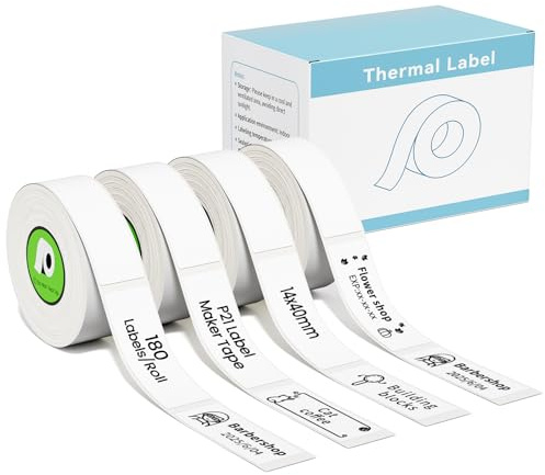 P21 Label Maker Tape kompatibel mit Nelko P21 Label Maker, 14x40mm | 180 Tapes/Roll, 4-Rollen, Weiß, auch ersetzen für NDYIN N12, ORGBRO X1, ORGSTA S001, POLONO P31S