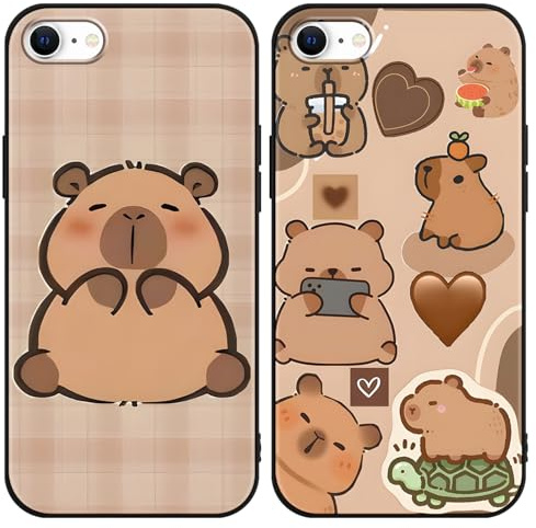2 Stück Süße Tier Handyhülle für iPhone 8 iPhone 7 iPhone SE 2022/2020 4.7 Hülle, TPU Silikon Schutzhülle mit Niedlich Cartoon Capybara Muster Aesthetic Cute Motiv Stoßfest Mädchen Case, Cartoon